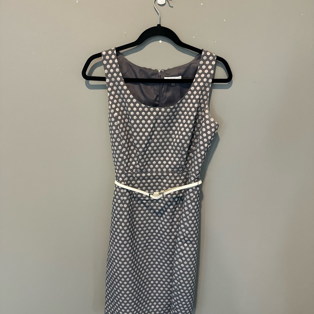 Calvin Klein Gray Polka Dot Midi Dress